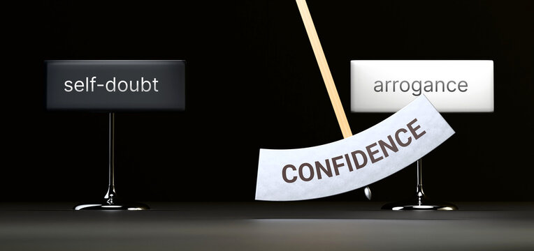 Confidence cycles between self-doubt and arrogance. Visualizing a repeated pattern of Confidence that swings between extremities: self-doubt and arrogance. ,3d illustration
