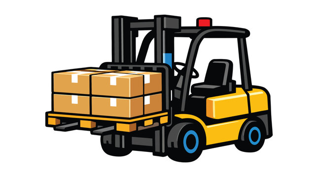 Electric Forklift with Wooden Pallet Flat Vector