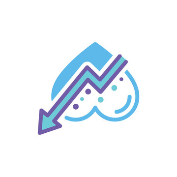 Heart health decline featuring a downward arrow and dotted texture to represent decreasing vitality or negative trends in medical data analysis
