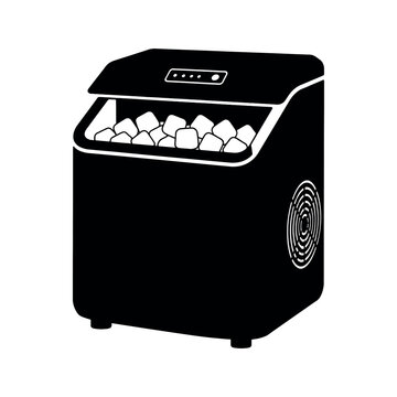 Black silhouette of a portable countertop ice maker machine for home use