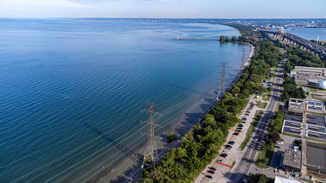Aerial view of Burlington Beach in Ontario.