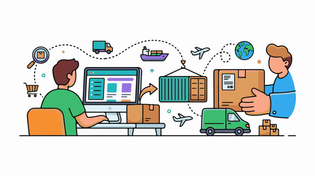 Online ordering shipping and delivery process visualized