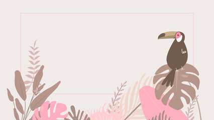 Pink tropical bird desktop wallpaper, beige design © Rawpixel.com