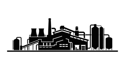 Fototapeta premium Factory Silhouette Against White Background Industrial Complex Illustration