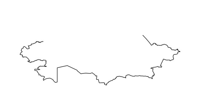 Drawing of kazakhstan country border outline animated line sketch isolated on white background.