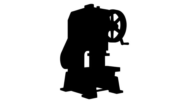 Industrial lathe machine silhouette against a white background