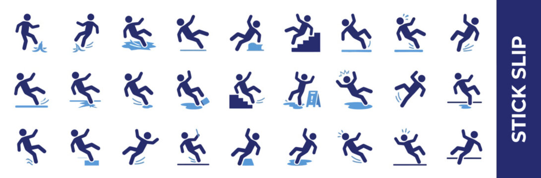 Cautionary Falling Person Icons Set