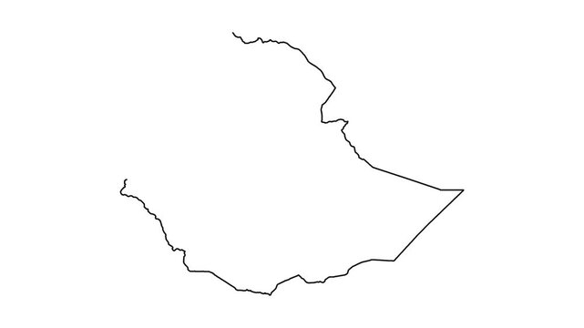 Drawing of ethiopia country map border line animation isolated on white background video.