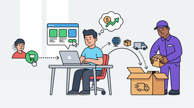 Online shopping process from ordering to delivery fulfillment