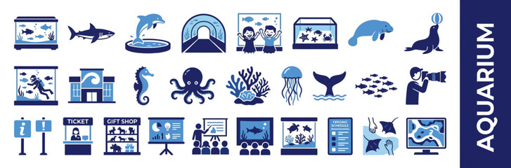 Aquarium Icons Set, Marine Life Collection © Jungler