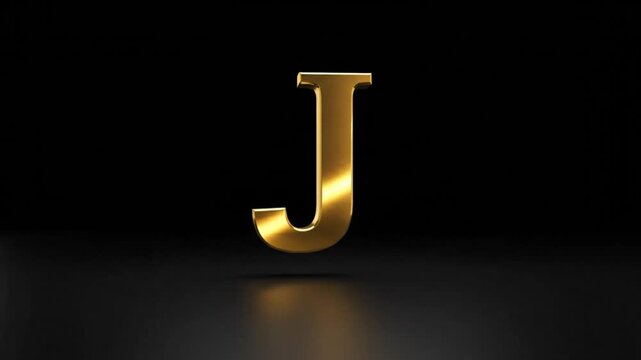 Luxurious gold letter J stands out against the dark background, shining and reflecting light.