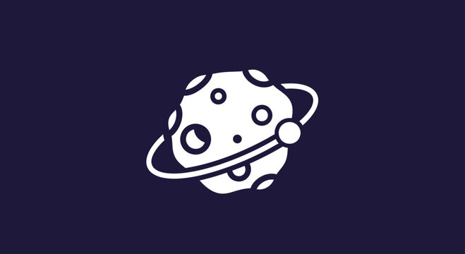 Planet with rings and craters space icon