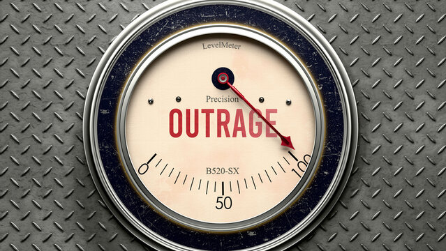 Outrage that is hitting a full scale, showing a very high level of outrage, overload of it, too much of it. Maximum value, off the charts.  ,3d illustration