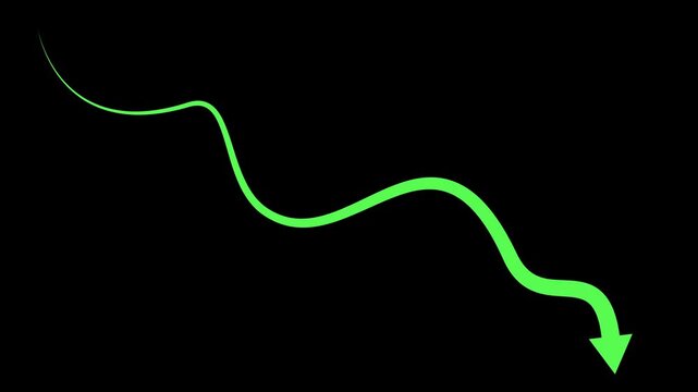 Curved arrow pointing down and to the right with a flowing shape animation