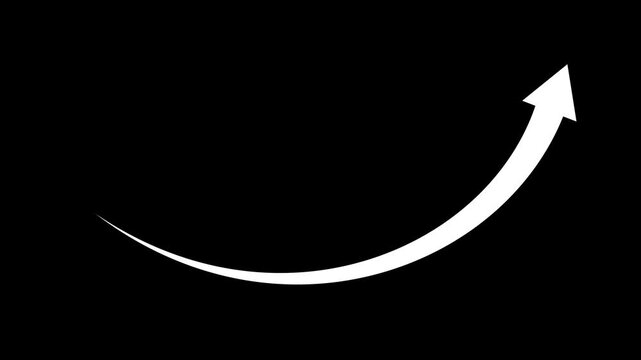 Simple curved arrow rising to the right growth progress and direction animation, Minimal upward curved arrow animated