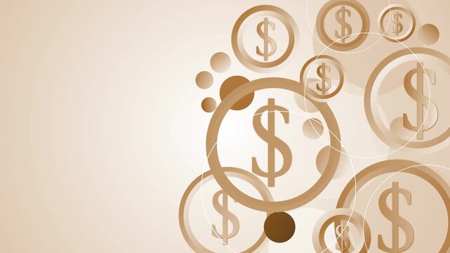 Abstract circles with dollar signs on a soft background animation, Background money finance and business growth concept