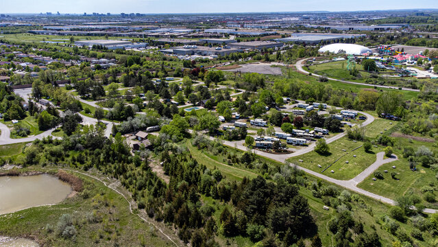 Aerial view of Indian Line Campground in Ontario.