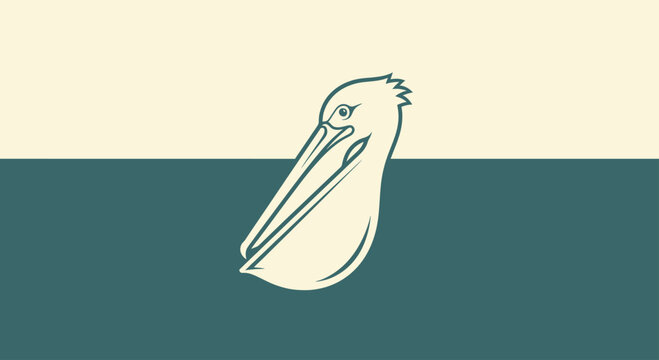 Pelican head profile illustration on split color background.