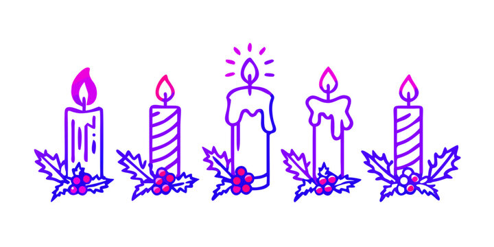 Christmas Advent Candles with Holly Berries Minimalist Gradient Illustration