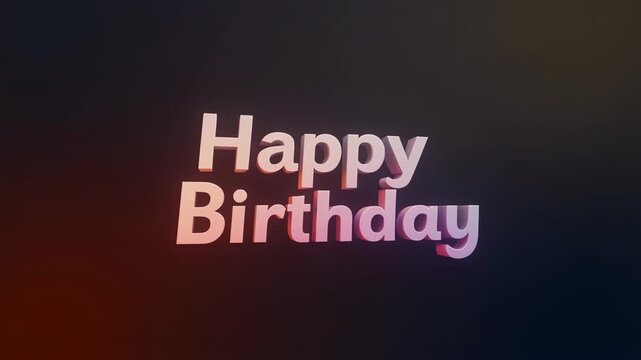 A colorful 3D rainbow gradient animation displays Happy Birthday wishes on a dark background