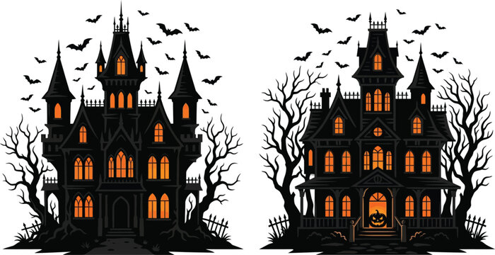 Spooky halloween day haunted house silhouette perfect for festive decorations party supplies