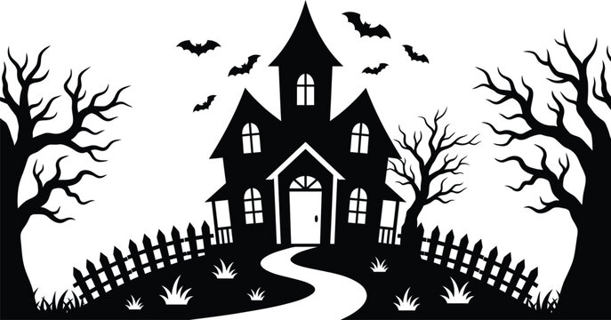 Spooky halloween day haunted house silhouette perfect for festive decorations party supplies