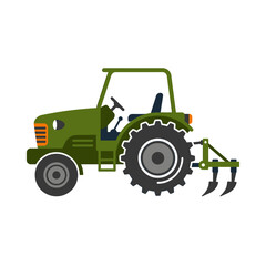 Obraz premium Green Tractor With Black Tire And Green Bucket