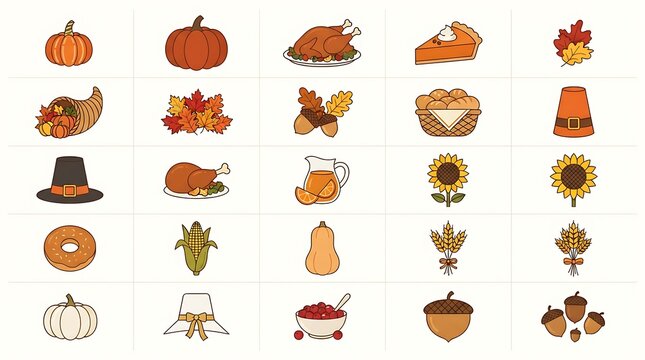 Happy thanksgiving clip art collection traditional fall symbols and food illustrations