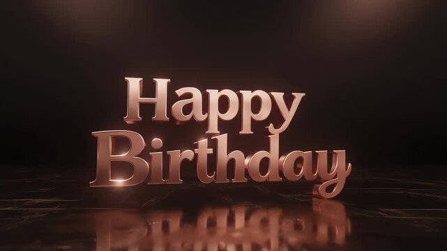 A luxurious Happy Birthday message appears on a marble surface with elegant lighting.