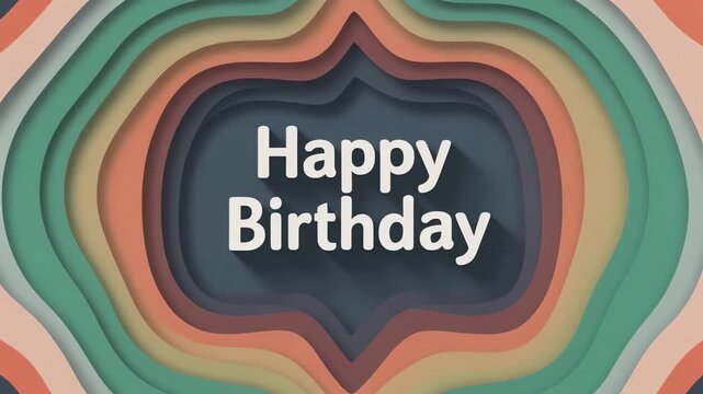 A colorful layered graphic displays Happy Birthday text on a multicolored background