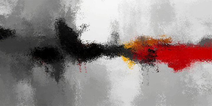 Abstract Art Strokes Bold, vibrant streaks of red, black, and yellow burst across a textured grey canvas.
