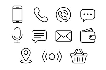 Fototapeta premium Black outline communication and shopping icon set