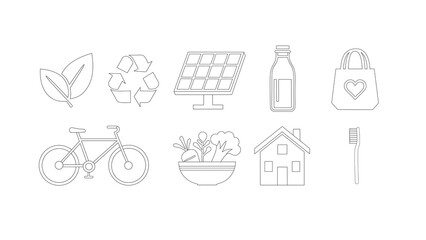 Fototapeta premium Eco friendly icons set. Sustainable living symbols..Collection of eco-friendly icons for sustainable living