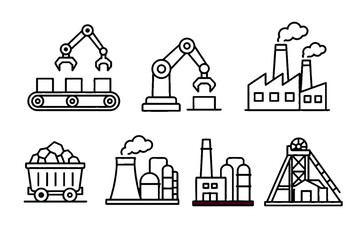 Fototapeta premium Industrial factory and mining line icons set