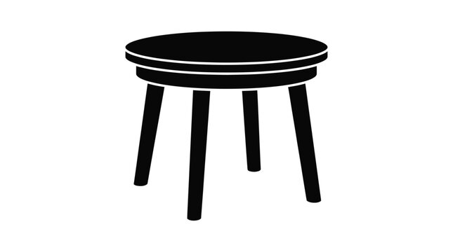 Round stool with three legs black silhouette