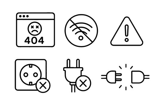 Line icons of connection, power, and warning errors