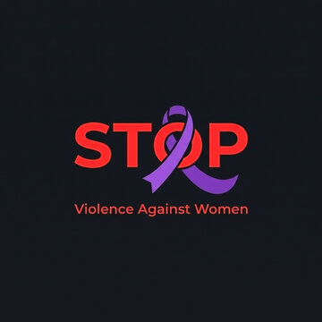 Purple ribbon logo for ending violence against women awareness campaign with violence, campaign