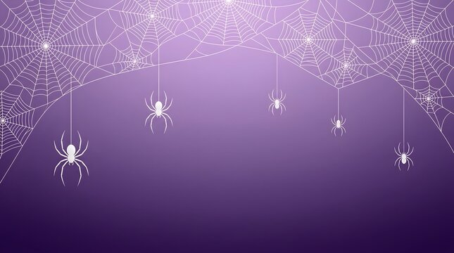 Halloween spider web background with hanging spiders purple gradient spooky decorations for halloween party