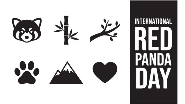 International Red Panda Day icons and symbols on white background