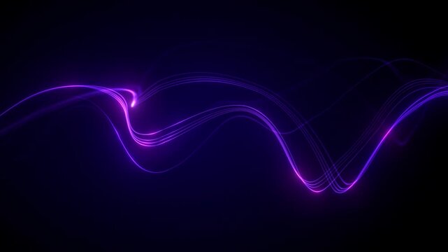 Glow liquid line wave. Indigo strands ripple with a fuchsia spark on midnight blue background. Fluid sci-fi filaments dance through a moody cybernetic void, seamless loop.