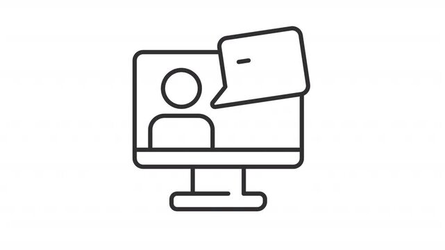 Animated webinar line icon. E learning technology animation. Teacher conducting online lesson. Watching video tutorial. Outline element on white background. HD video with alpha channel