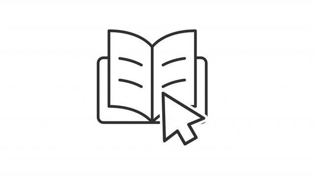 Animated digital library line icon. Ebook service animation. Clicking book to read online. Online learning sources. Education website. Outline element on white background. HD video with alpha channel