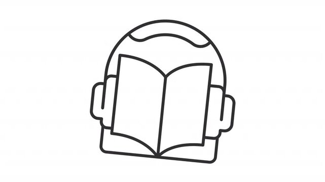 Animated audio lesson line icon. Listening to audiobook with headphones animation. Education technology. Modern learning methods. Outline element on white background. HD video with alpha channel