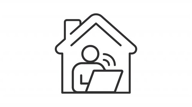 Animated work from home line icon. Online job communication animation. Person with laptop using domestic wi fi. Wireless technology. Outline element on white background. HD video with alpha channel