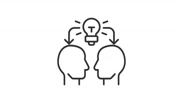 Animated creative thinking line icon. Knowledge sharing animation. People brainstorming innovative solutions. Insight generation. Outline element on white background. HD video with alpha channel