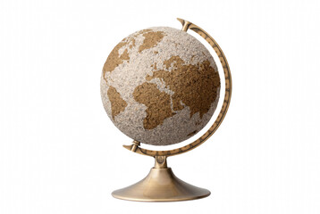 Artistic World Globe Crafted from Natural Sand Textures on Gold Stand © Md