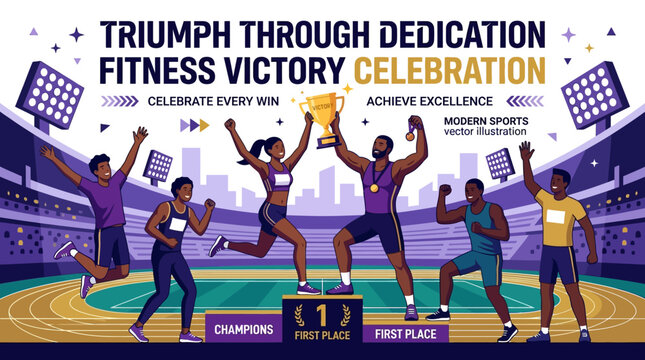 Athletic Champions Celebrating Victory On A Modern Sports Podium
