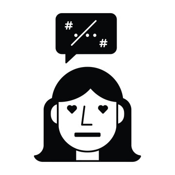Woman with heart eyes and speech bubble full of censored text