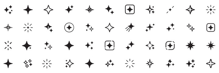 Generative ai sparkle icon set for adobe illustrator, vector collection of clean star symbols, shiny glitter effects in black and gradient for new magic features   © HIKE STUDIO 9