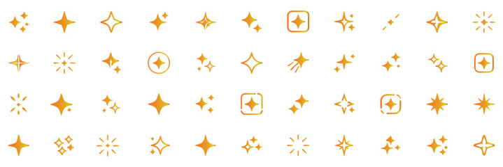 Generative ai sparkle icon set for adobe illustrator, vector collection of clean star symbols, shiny glitter effects in black and gradient for new magic features   © HIKE STUDIO 9